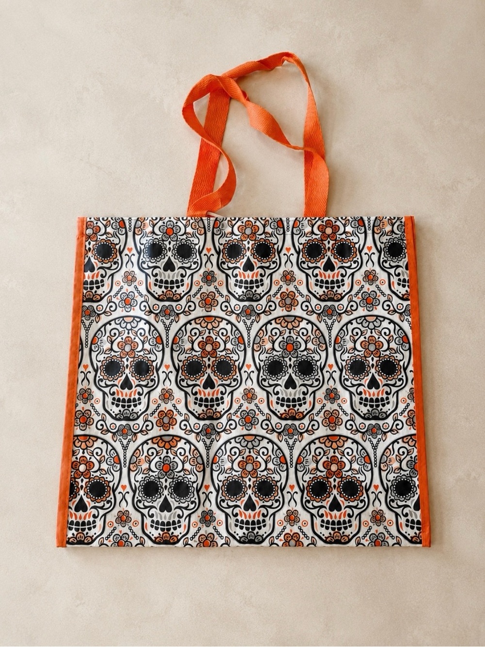 Sugar skull reusable tote bag